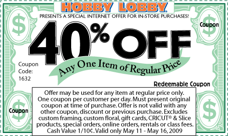 If so there is a 40% Hobby Lobby coupon. Lastly here is a A.C.Moore 50% off 