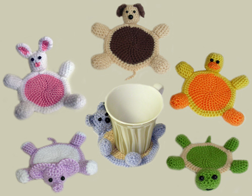 crochet amigurumi animal coasters