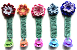 crochet pacifier holder with flowers