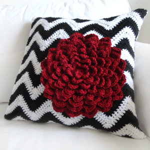 crochet chevron flower pillow cover