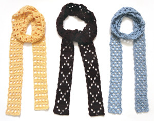 crochet eyelet skinny scarves