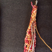 Here is Varsha's crocheted handle strap in progress.