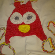 Susanne finished crocheting this owl hat.