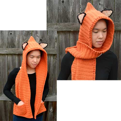 crochet hooded fox scarf