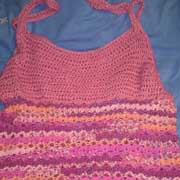 Susanne crocheted this pink tank top for herself.