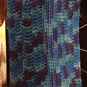 Loving Wendy's variegated blue and purple cowl.