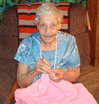 Mary Friese crocheting at 100