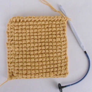 Front of 14-stitch Tunisian Reverse Stitch swatch using double-stranded yarn