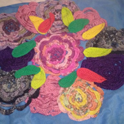 Susanne is working on these crochet flowers and leaves. 