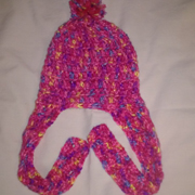Susanne crocheted this pink pompom hat.