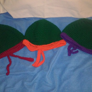 Susanne crocheted these ninja turtle hats.