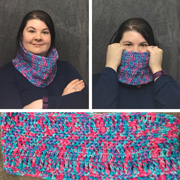 Tia looks great modelling her crochet cowl.