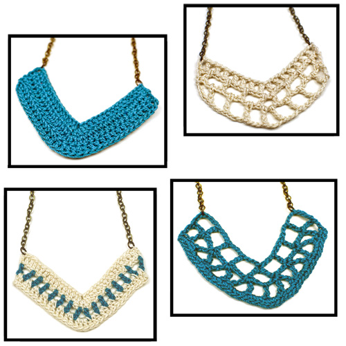 crochet v pendant necklaces