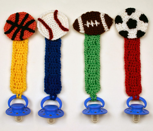 crochet sporty pacifier holders